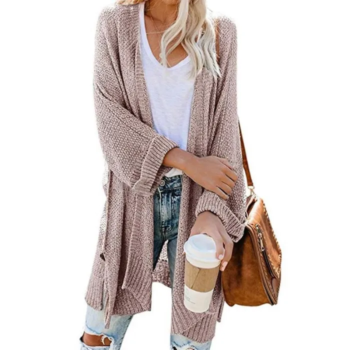 Casual Side Slit Soft Long Sleeve Midi Sweater Cardigan