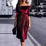 Off Shoulder  Backless Elastic Waist Ruffled Hem  Plain Evening Dresses