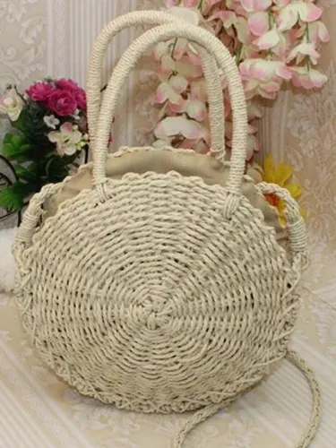 Women's Beach Zipper Woven Straw Sling Bag Handbag