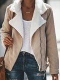 Fold Over Collar  Zipper  Plain Jackets