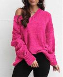 Casual Pure Color Joker V-Neck Chenille Knitting Sweater