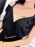 Fashion Elegant V Neck Pure Colour Sling Evening Dress