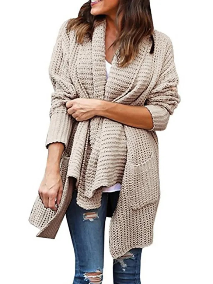 Solid Shawl Collar Casual Knitted Sweater
