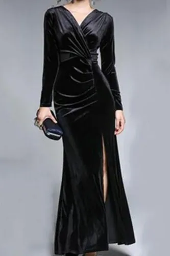 Elegant Split Velvet Evening Dress