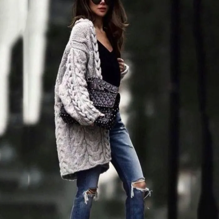 Casual Solid Color Twist Sweater Cardigan