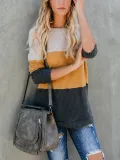 Casual Patchwork Round Neck Sweater
