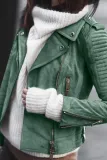 Fold Over Collar  Zipper  Plain Jackets