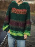 Color-Block Striped Hooded Women's Sweaters