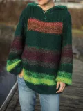 Color-Block Striped Hooded Women's Sweaters