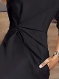 Crew Neck  Cutout Inverted Pleat  Plain Bodycon Dresses