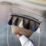 Women Tassel Straw Basket Bag Daytime Beach Shoulder Bags