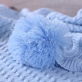Solid Pompom Triming Knit Blankets