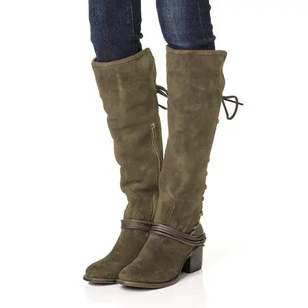 Women Vintage Lace Up Boots European Style Bandage Above Knee Boots