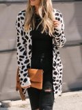 Apricot Leopard Print Long Sleeve Knitted Cardigans