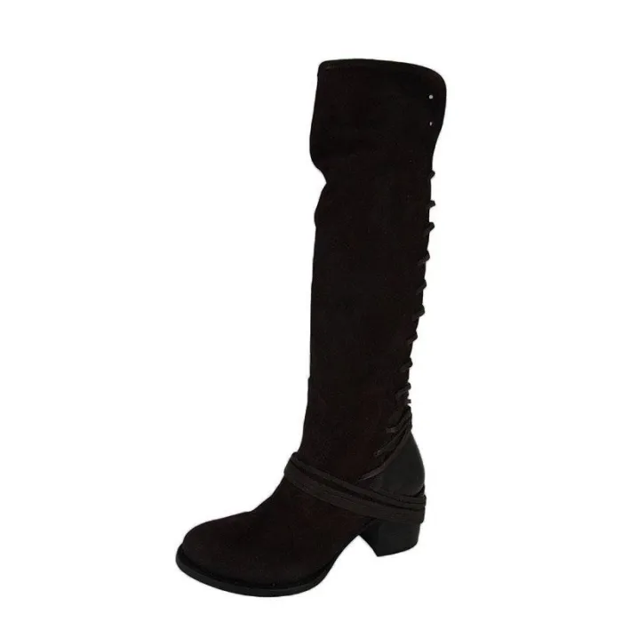 Women Vintage Lace Up Boots European Style Bandage Above Knee Boots