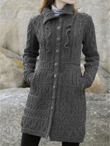 Vintage Knitted Long Sleeve Shirt Collar Outerwear