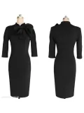 Elegant Round Neck Bow Slim Bodycon Dress