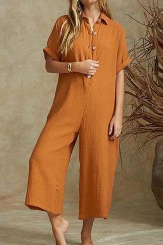 Sexy Solid Color Short Sleeved Casual Jumpsuit