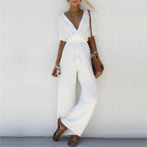 Stylish Crossed Deep V Jumpsuit