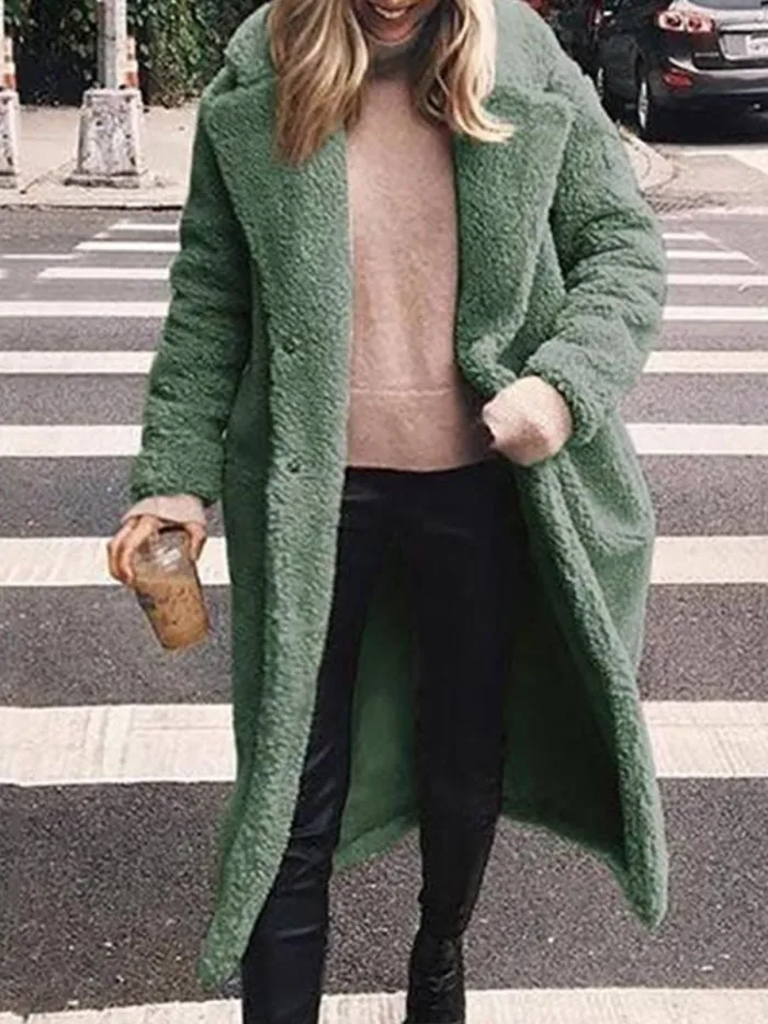 Fashion Lapel Long Sleeve Plain Fur Coats