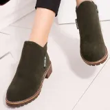 Green Slip-On Women's Suede Ankle Boots
