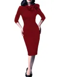 Elegant Round Neck Bow Slim Bodycon Dress