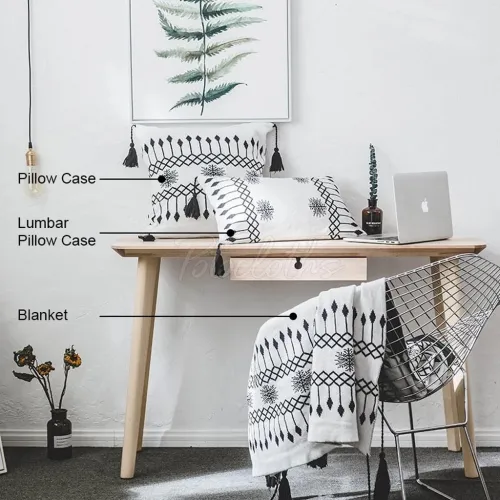 Printed Tasseled Crochet Knit Blankets