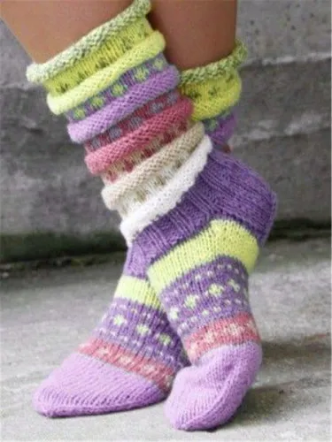Casual Green Vintage Knit Fuzzy Socks