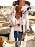 Collarless Printed Long Sleeve Cardigan