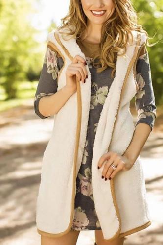 Casual Pure Colour Cotton Hooded Vest Cardigan