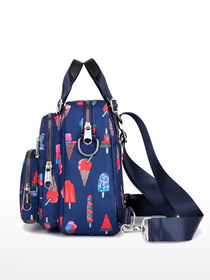 Floral Nylon Zipper Backpacks Crossbody Bags