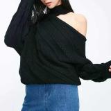 Fashion Hollow Shoulder High Collar Solid Color Knit Sweater