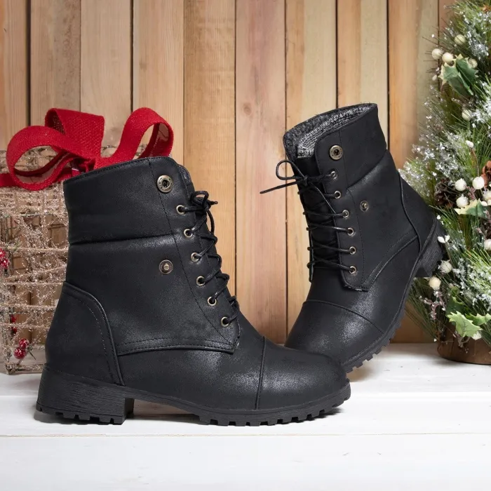Women Warm Martin Booties Casual Comfort Plus Size Lace Up Shoes