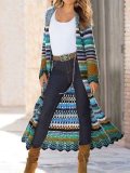 Long Sleeve Knitted Color-Block Vintage Shift Cardigan