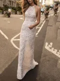 Sexy Sleeveless Bare Back Halter Maxi Dresses