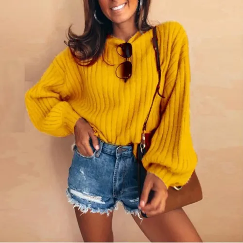 Solid Color Collar Puff Sleeve Sweater