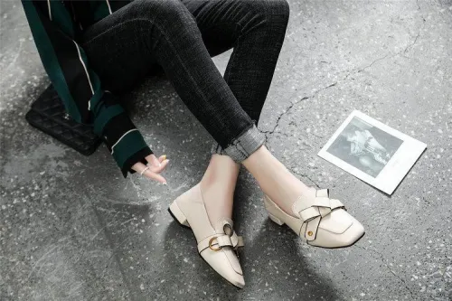 Natural Real Leather Bow Square Toe Flat Boat Shoes