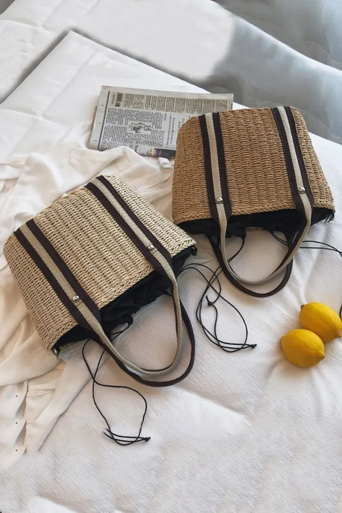 Women's Beach Pull Rope Woven Straw Sling Bag Handbag