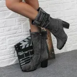 Mid-rise chunky with casual denim booties