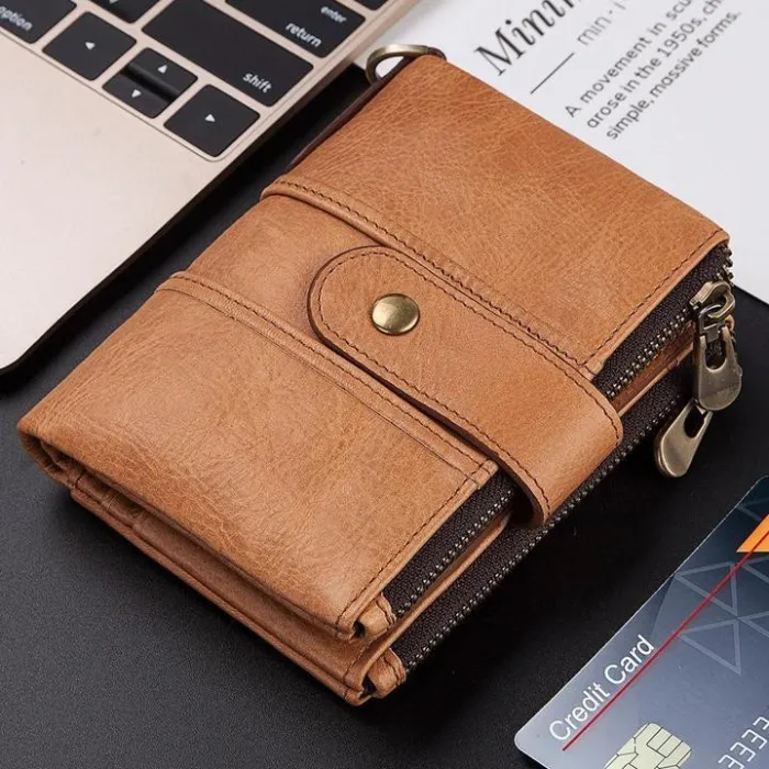 Men's Genuine Leather RFID Buckle Wallet