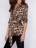 Fashion Leopard Print Long Sleeve Belt Coat