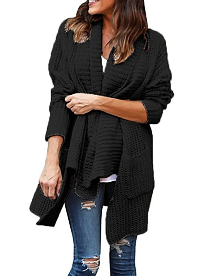 Solid Shawl Collar Casual Knitted Sweater
