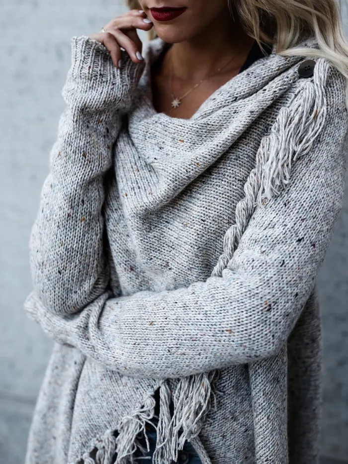 H-line Long Sleeve Plain Knitted Cardigan