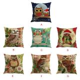 Christmas Linen Pillowcase Cute Cartoon Owl Cushion Cover