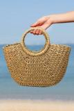 Women's Summer Beach Drawstring Woven Straw Handbag