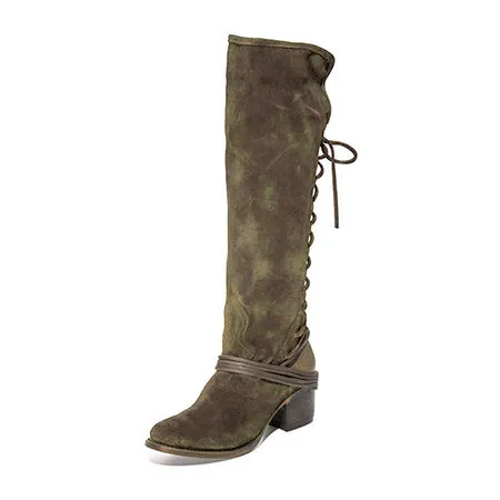 Women Vintage Lace Up Boots European Style Bandage Above Knee Boots