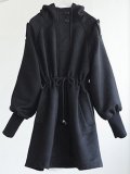 Hooded  Drawstring  Plain  Batwing Sleeve Coat