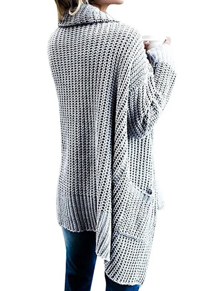 Solid Shawl Collar Casual Knitted Sweater