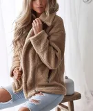 Fashion Zipper Pocket   Lapel Cardigan Long Sleeve Jacket Coat