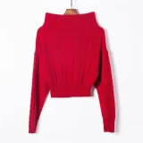 Sexy one word led off-the-shoulder solid color sweater
